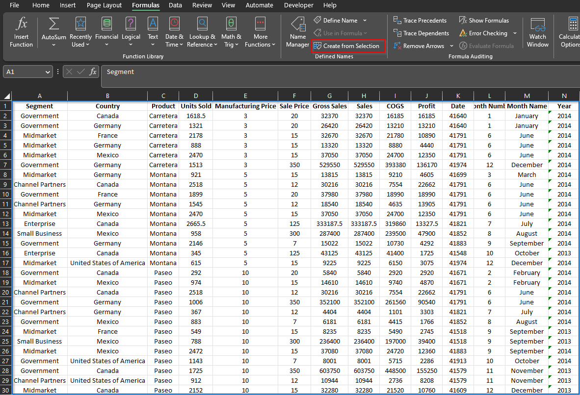 Excel Example Create From Selection