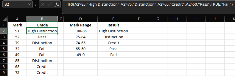 Excel Example IFS