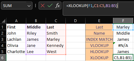 Excel Example Xlookup