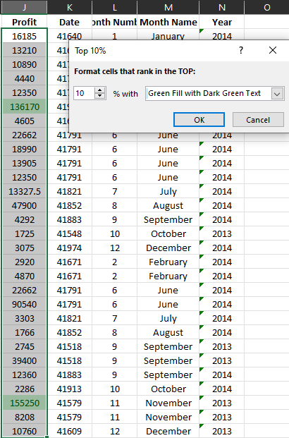 Example Conditional Formatting